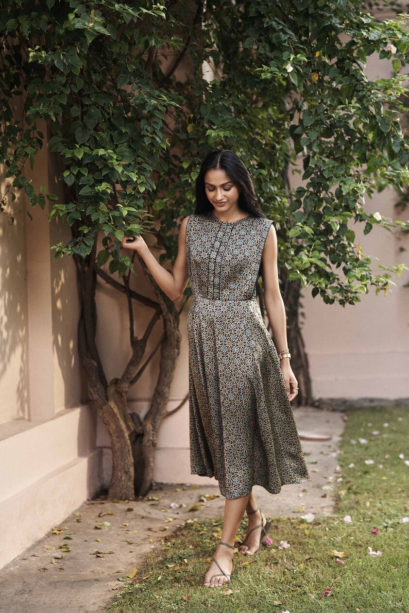 Rove Ajrakh Hand-block Printed Dress - Black, Black, image 1