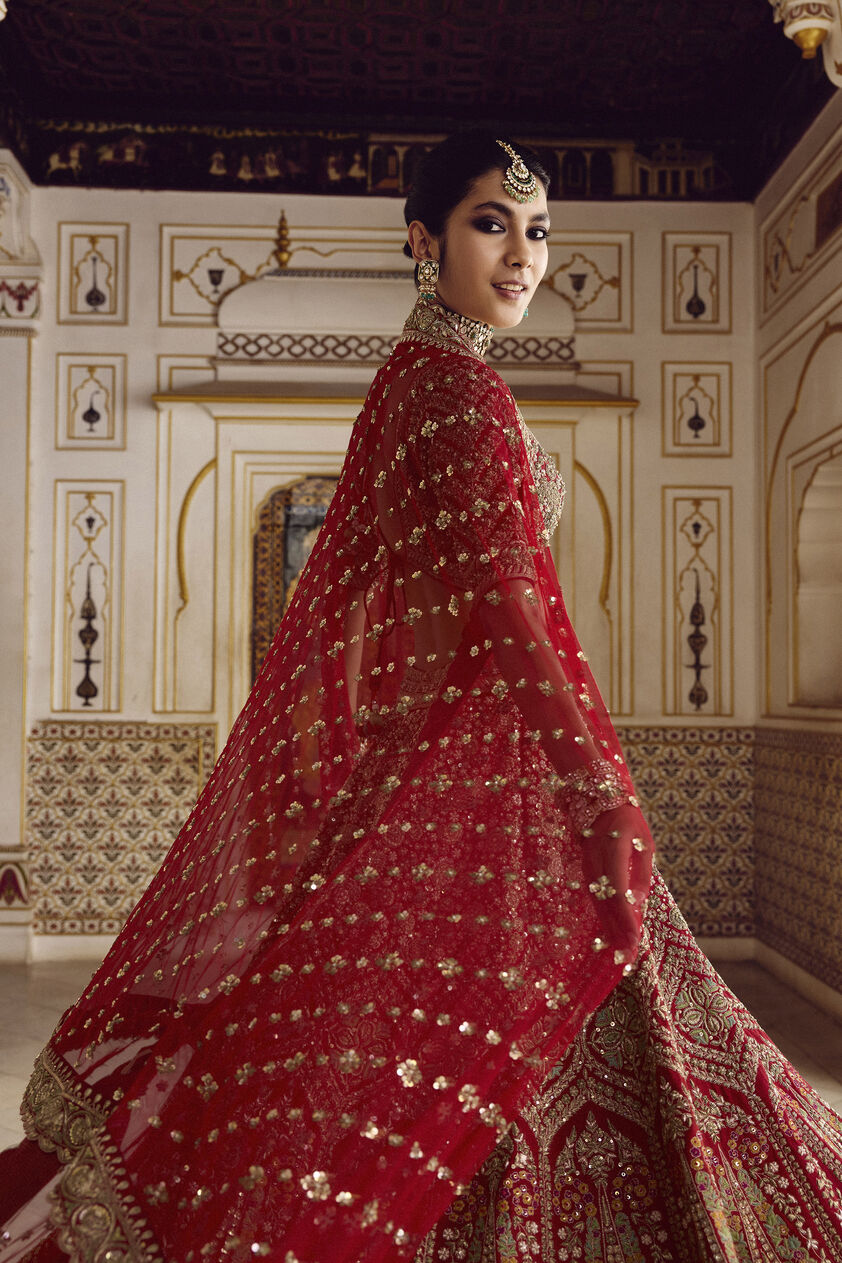 Prati Embroidered Silk Lehenga Set - Red, Red, image 4