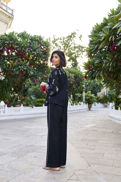 Springtime SEWA Hand-embroidered Coord - Black