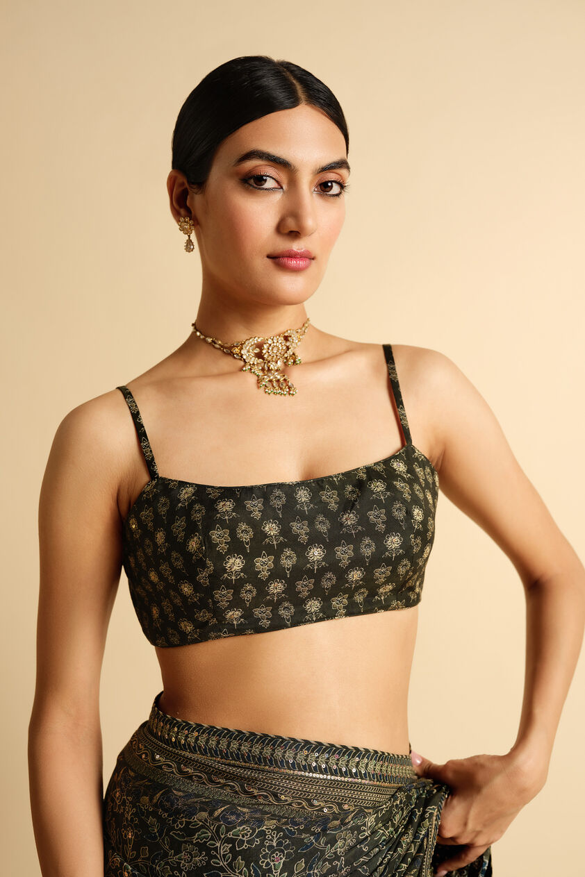 Apramiti Sequin Saree - Green, Green, image 5