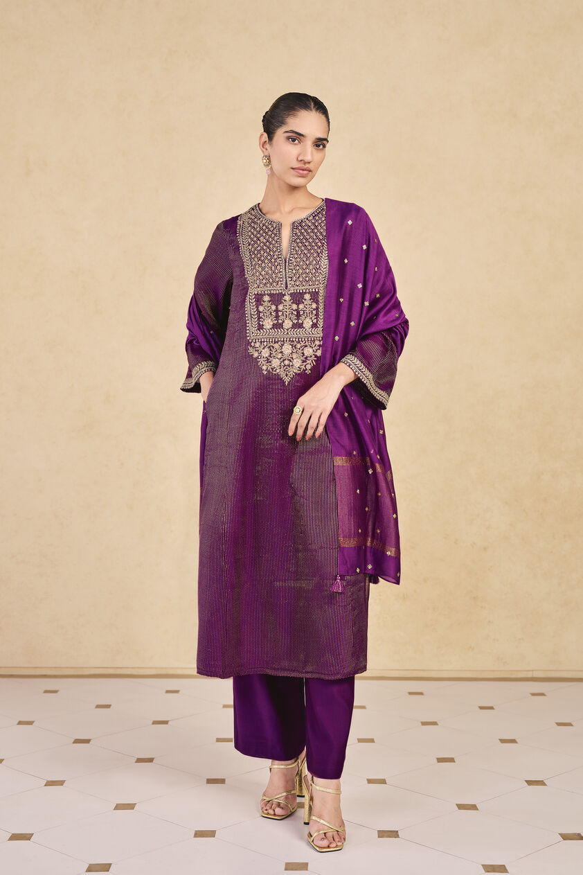 Ranjika Handwoven Maheshwari Suit Set - Purple, Purple, image 1
