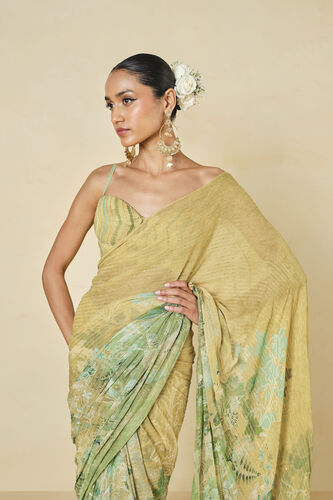 Naida Georgette Pre-draped Saree - Sage, Sage, image 5