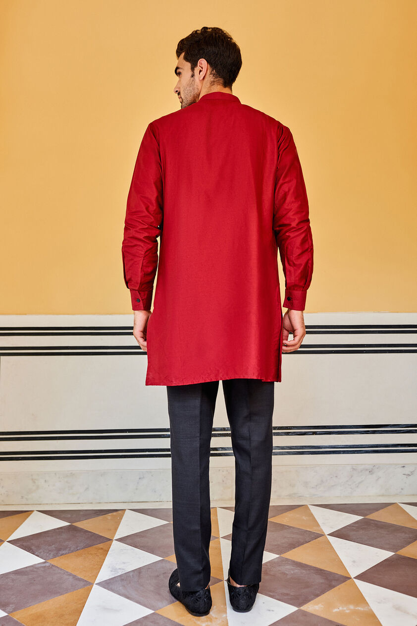 Daksh Silk Kurta - Maroon, Maroon, image 3