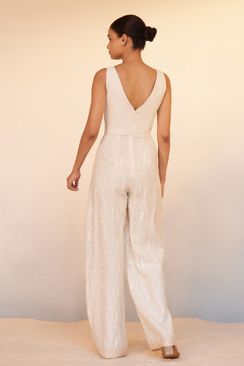Fayruz Embroidered Jumpsuit - Ivory, Ivory, image 3