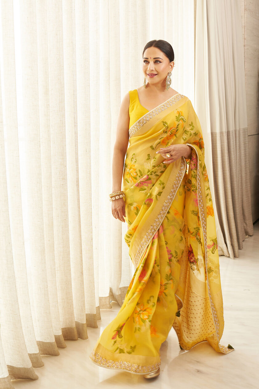 Shalise Handwoven Benarasi Silk Saree- Yellow, , image 1
