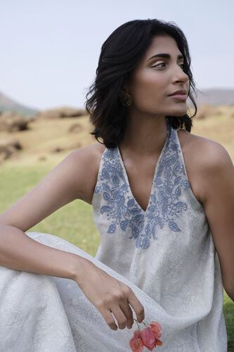 Aves Hand-block Printed Mul Dress - Blue, White, image 5