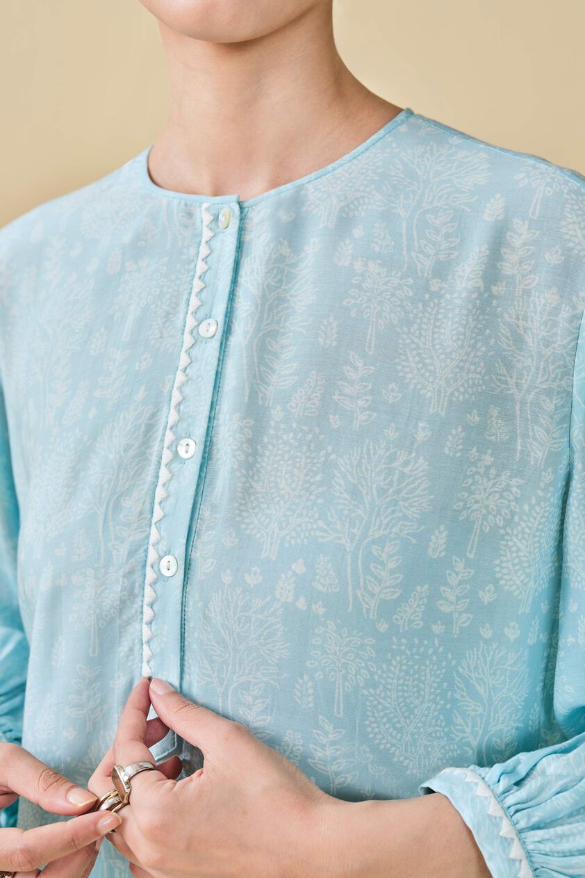 Tree Breeze Hand-block Printed Coord - Blue, Blue, image 12