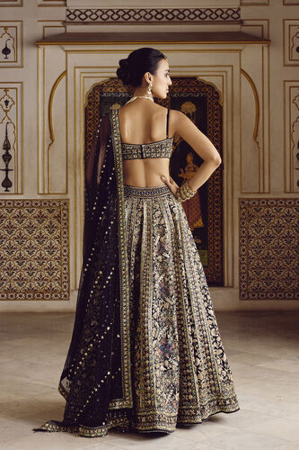 Elakshi Embroidered Silk Lehenga Set - Blue, Navy, image 2