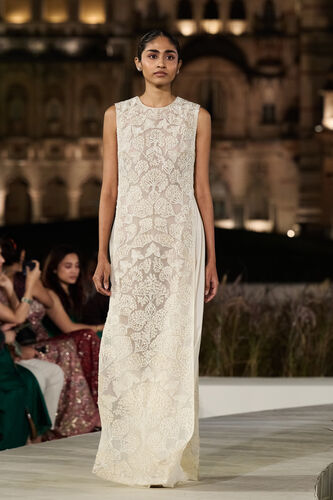 Calliandra Embroidered Silk Tabard Set - Ivory, Ivory, image 1