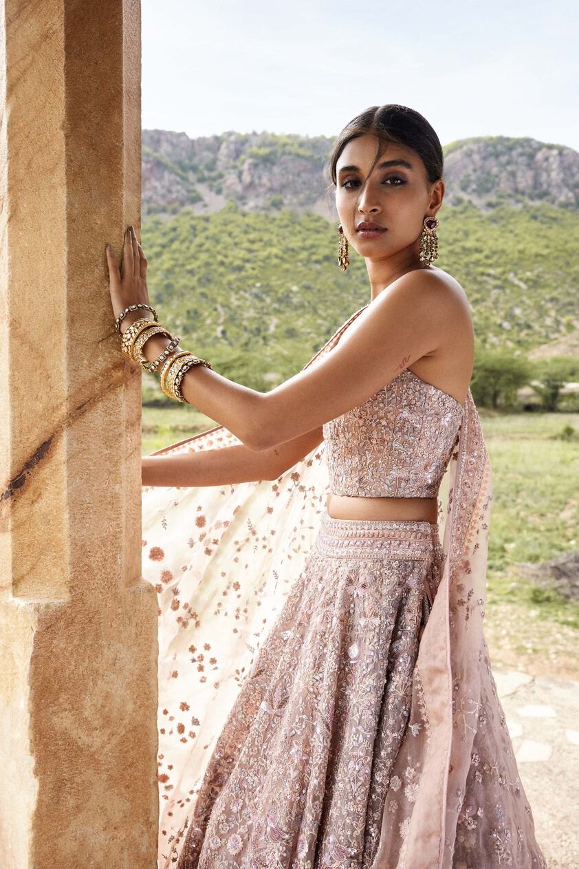 Aavya Embroidered Silk Lehenga - Blush, Blush, image 4