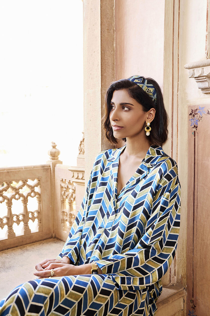 Idyll Ajrakh Hand-block Printed Dress - Green, Print, image 4