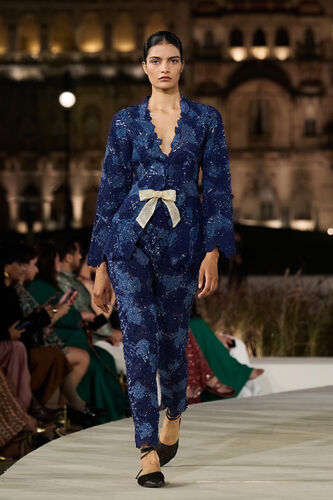 Elysora Embroidered Silk Jacket Set - Blue, Blue, image 1