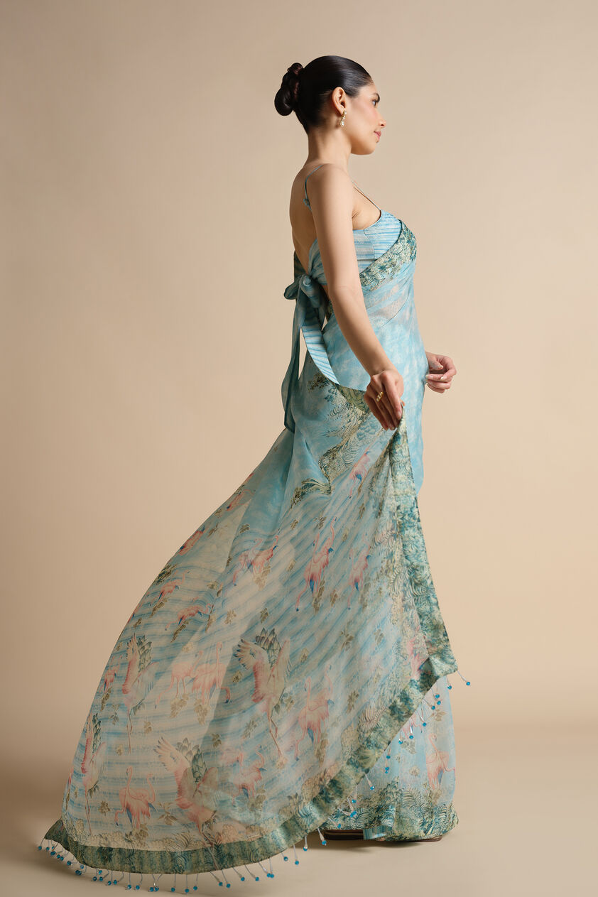 Sagara Printed Chiffon Saree, Powder Blue, image 7