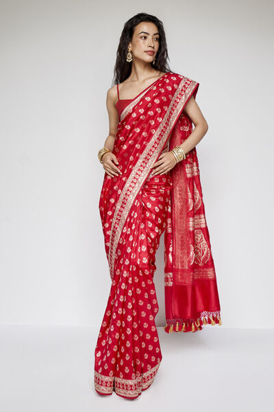 Shalena Benarasi Silk Embroidered Saree - Red
