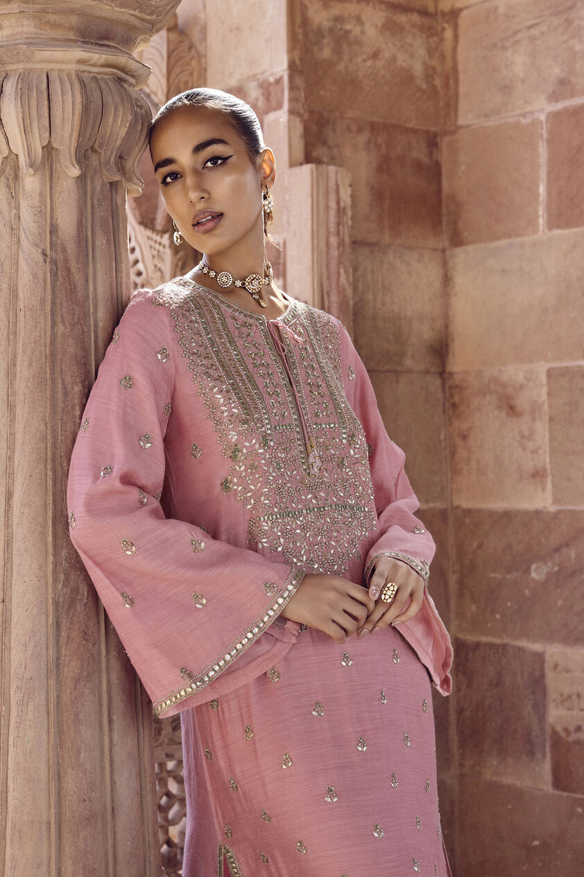 Iraja Gota Patti Silk Kaftan - Blush, Pink, image 4