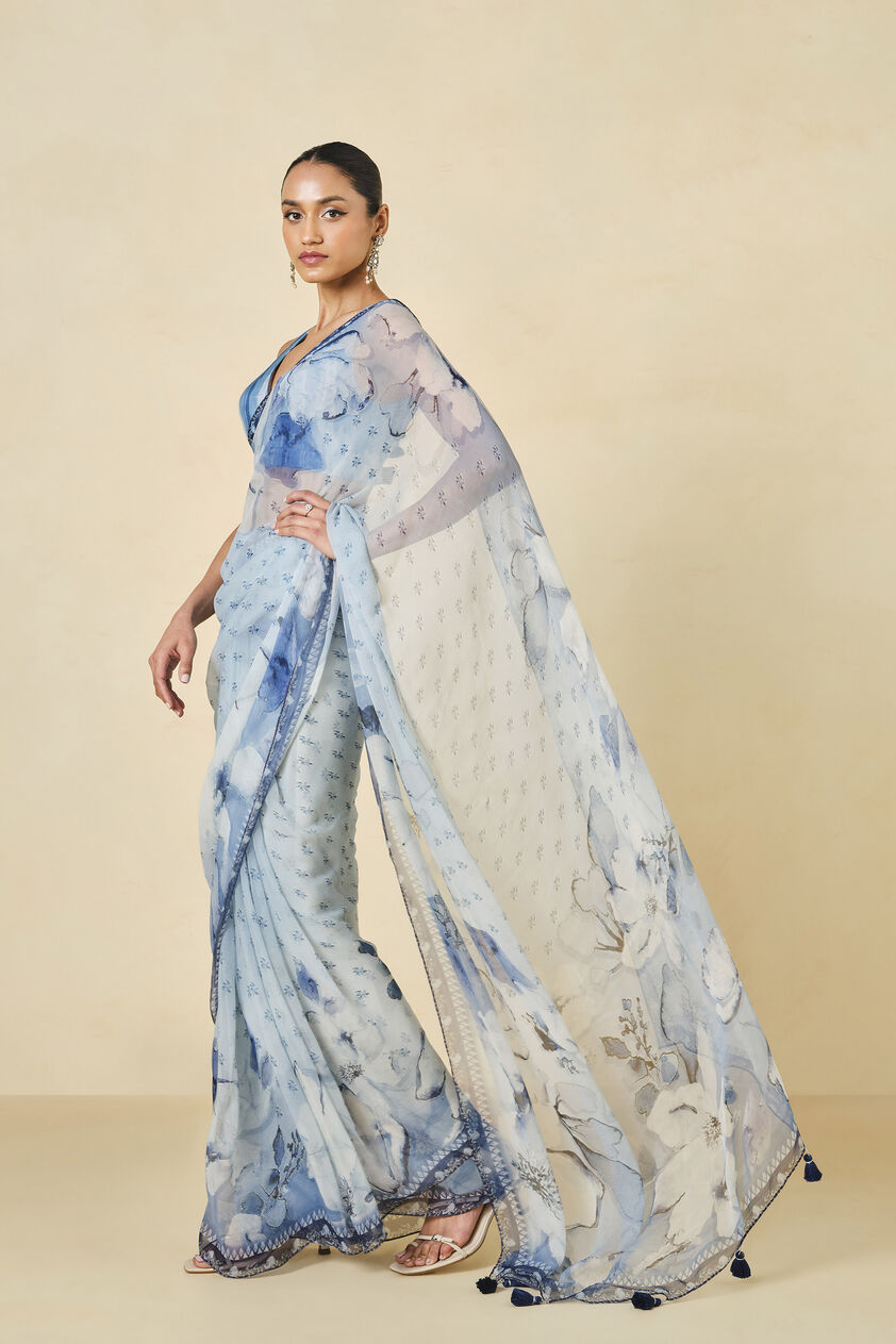 Mizani Printed Saree - Blue, Blue, image 2