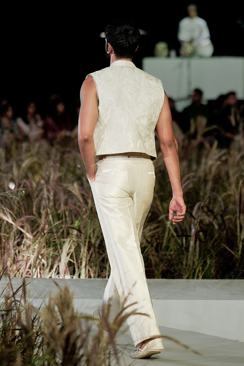 Fintan Embroidered Cord Silk Jacket Set - Ivory, Ivory, image 2