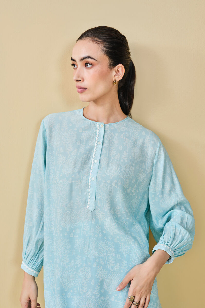 Tree Breeze Hand-block Printed Coord - Blue, Blue, image 11