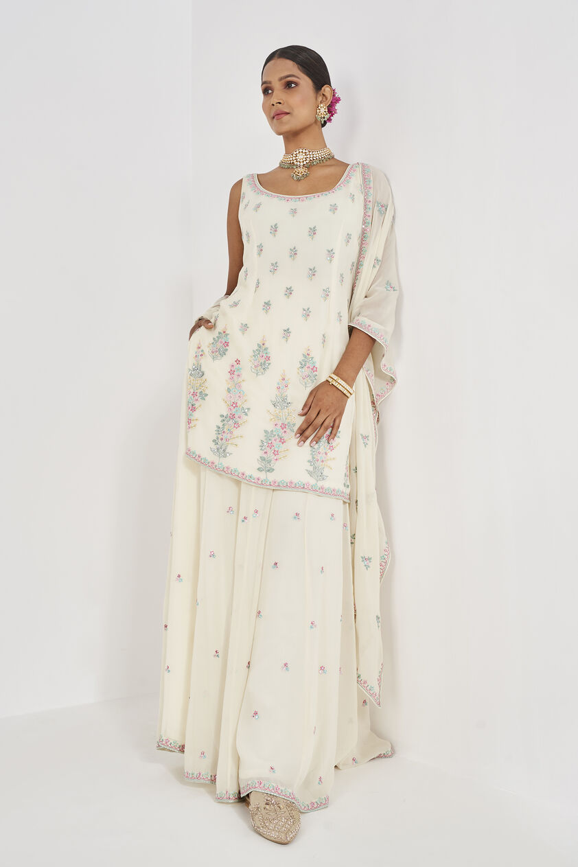 Elakshi Embroidered Sharara Set - Ivory, Ivory, image 4