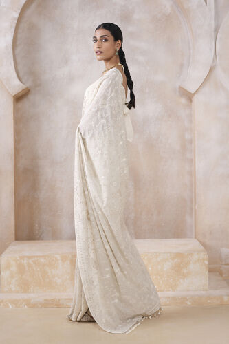 Zuhra Embroidered Saree - Ivory, Ivory, image 2