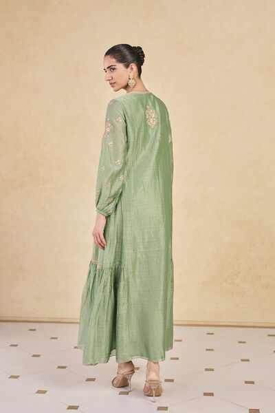 Molopo Embroidered Zardozi Mul Kaftan - Sage