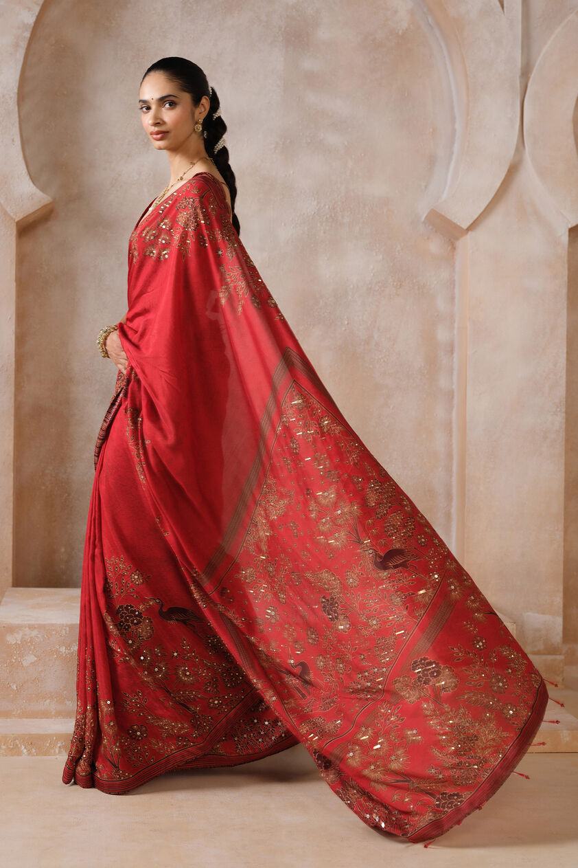 Anaiza Sequin Chiffon Saree - Red, Red, image 3