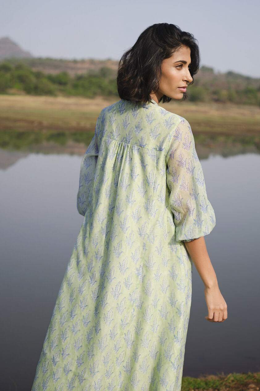 Treeline Hand-block Printed Mul Dress - Sage, Sage, image 2