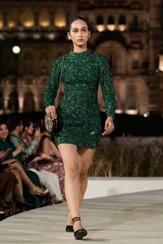 Rainfern Embroidered Applique Silk Mini - Green, Green, image 1