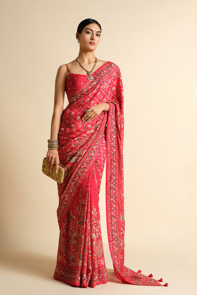 Nooraya Sequin Saree - Red