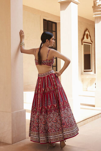 Alakana SEWA Hand-embroidered Silk Skirt Set - Red, Red, image 2