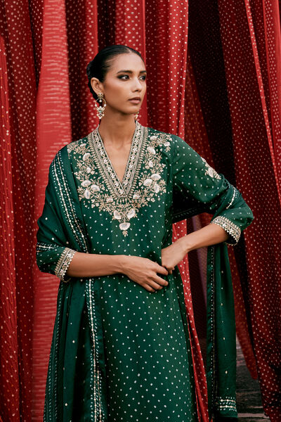 Gulsahro Handcrafted Bandhani Silk Stole - Green