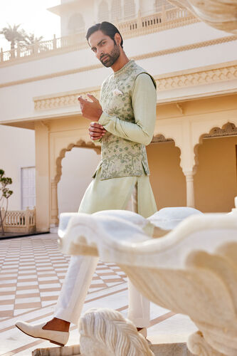 Balfour Embroidered Silk Nehru Jacket - Sage, Sage, image 3