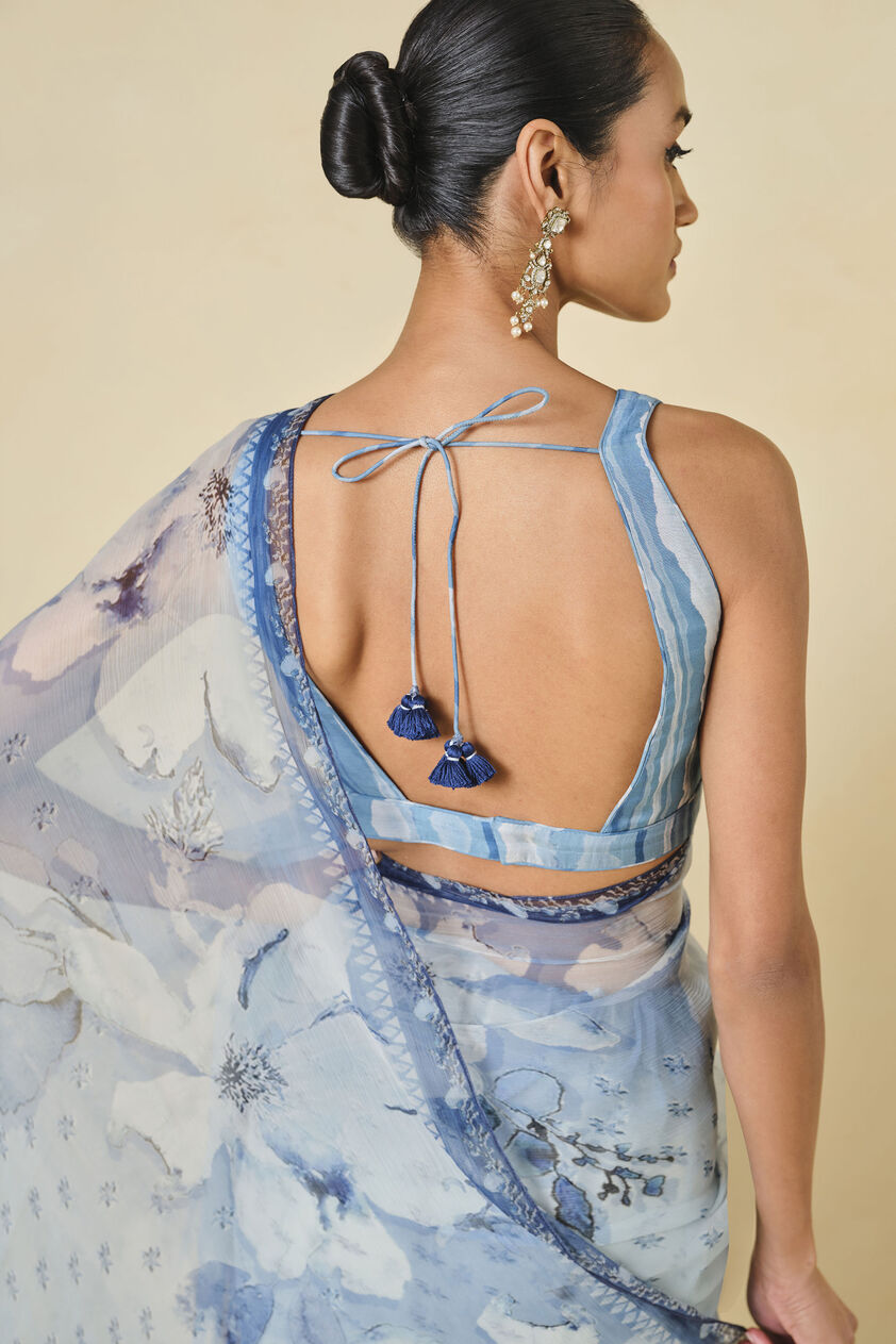 Mizani Printed Saree - Blue, Blue, image 5