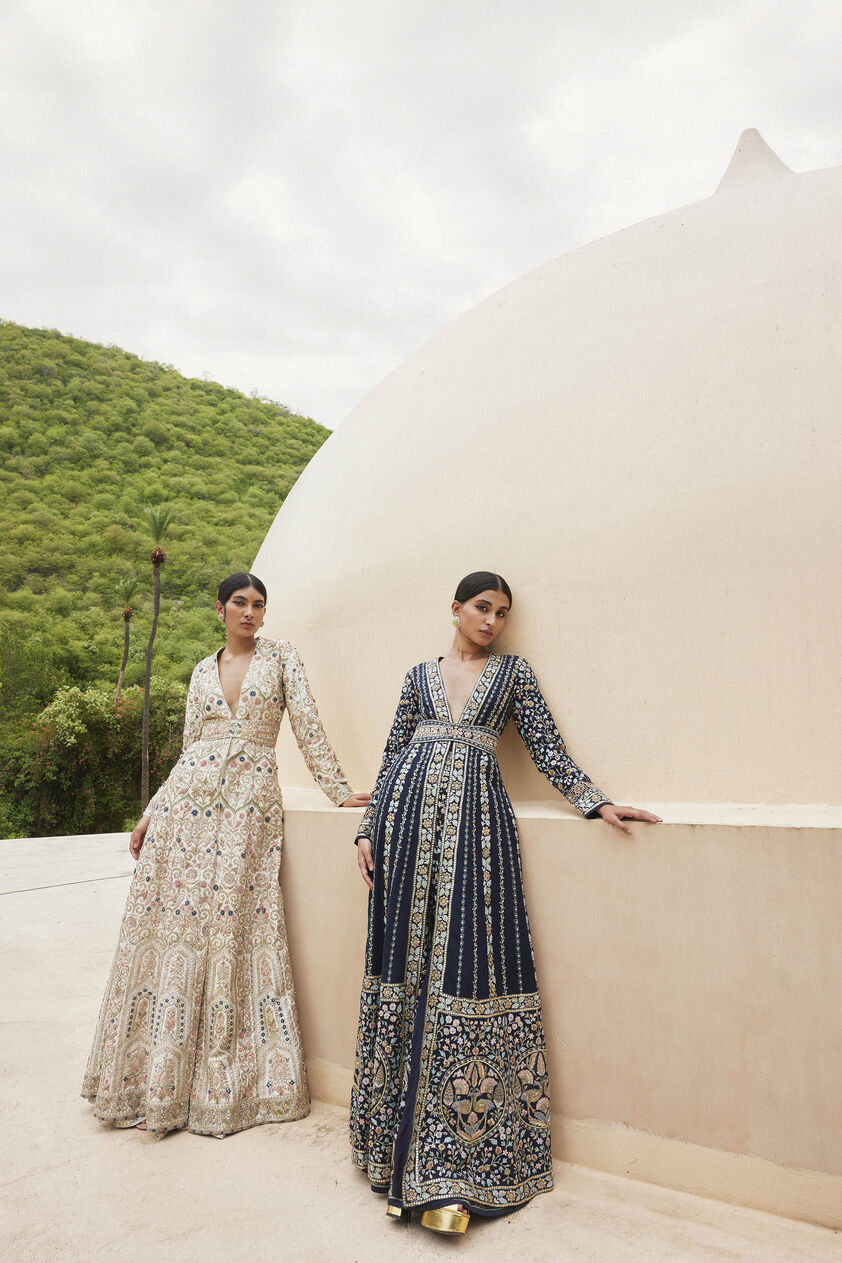 Hrida Zardozi & Resham Silk Jacket Set - Ivory, Ivory, image 2