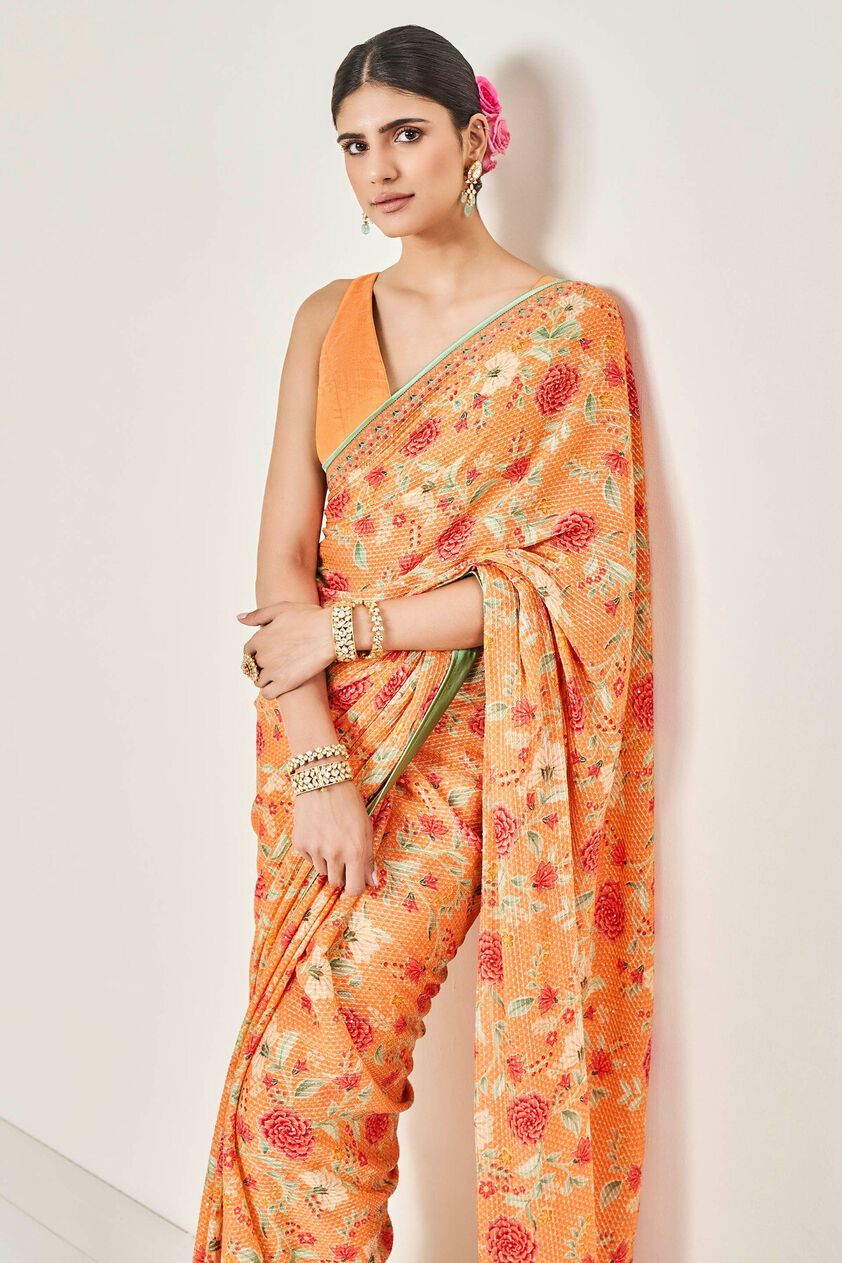 4 - Aashka Saree - Orange, image 4