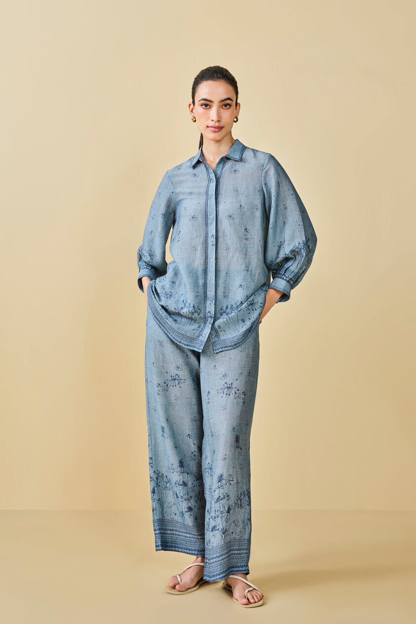 Pond Printed Linen Shirt Co-ord - Blue, Blue, image 1