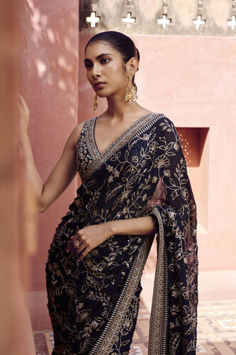 Triyama Embroidered Georgette Saree - Blue, Blue, image 4