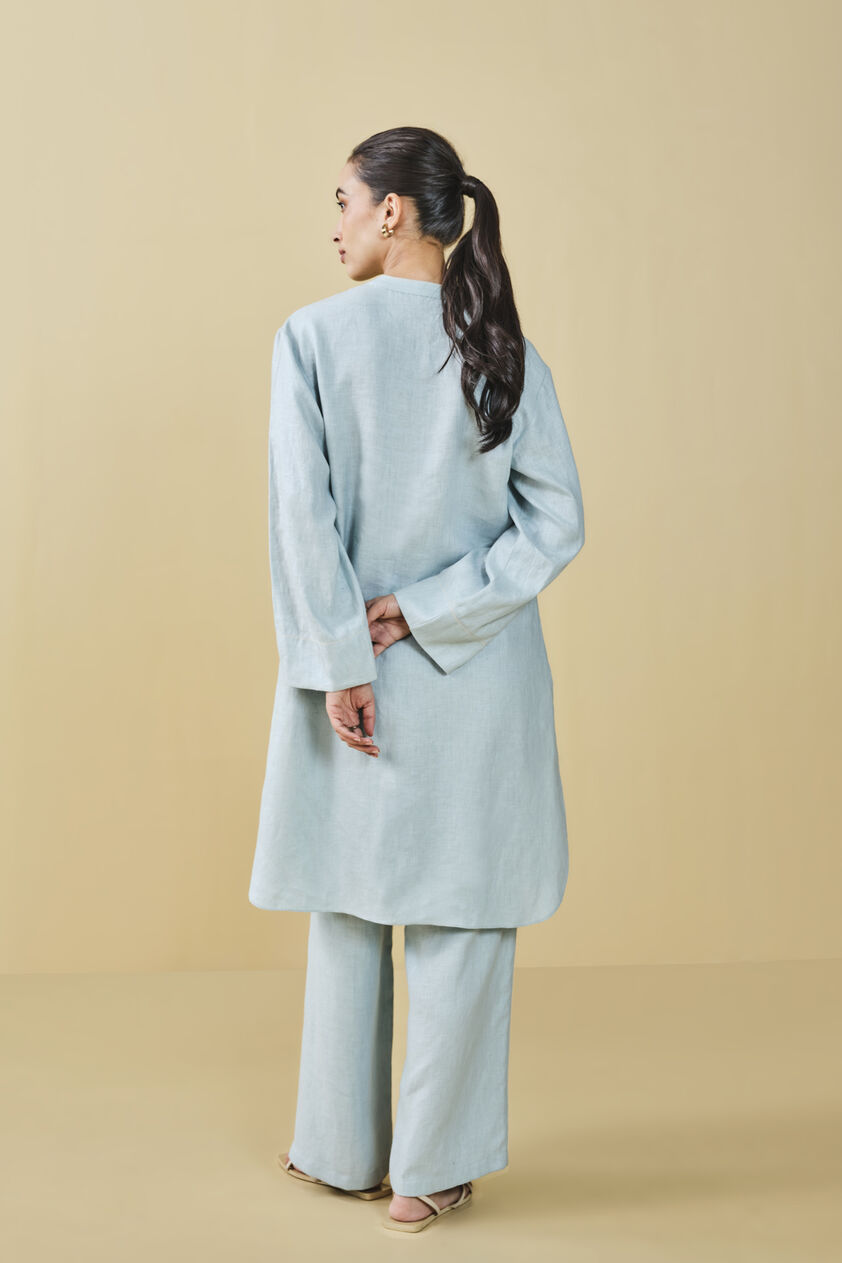 Peek Into The Trees Embroidered Hemp Kurta Set - Powder Blue, Powder Blue, image 4