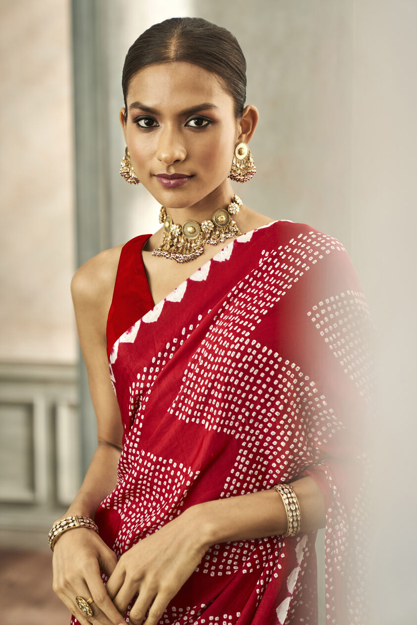 Deetya Bandhani Silk Saree - Red, Red, image 5