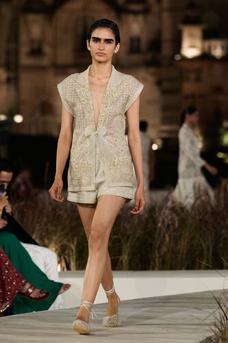 Arlen Embroidered Silk Jacket Set - Ivory, Ivory, image 1