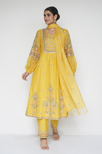 Philomel Embroidered Zardozi Silk Suit Set - Yellow, Yellow, image 1