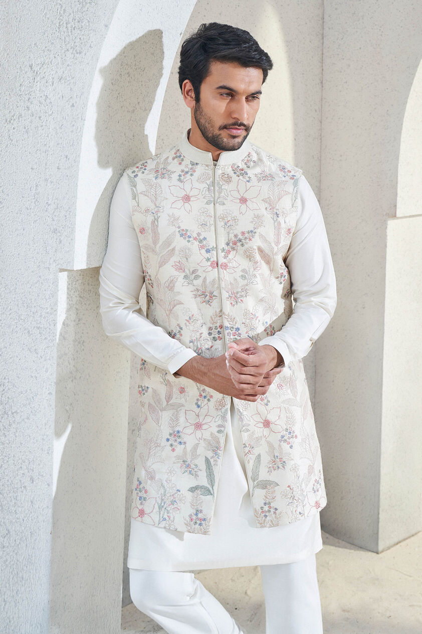 Dhruvam Nehru Jacket - Ivory, Ivory, image 4