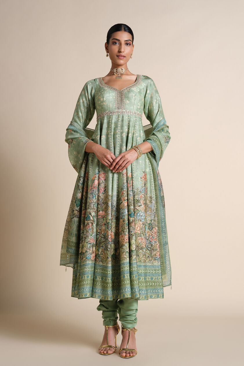 Tayma Silk Anarkali Set - Sage, Sage, image 1