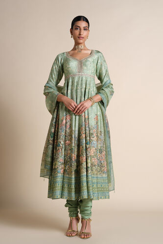 Tayma Silk Anarkali Set - Sage, Sage, image 1