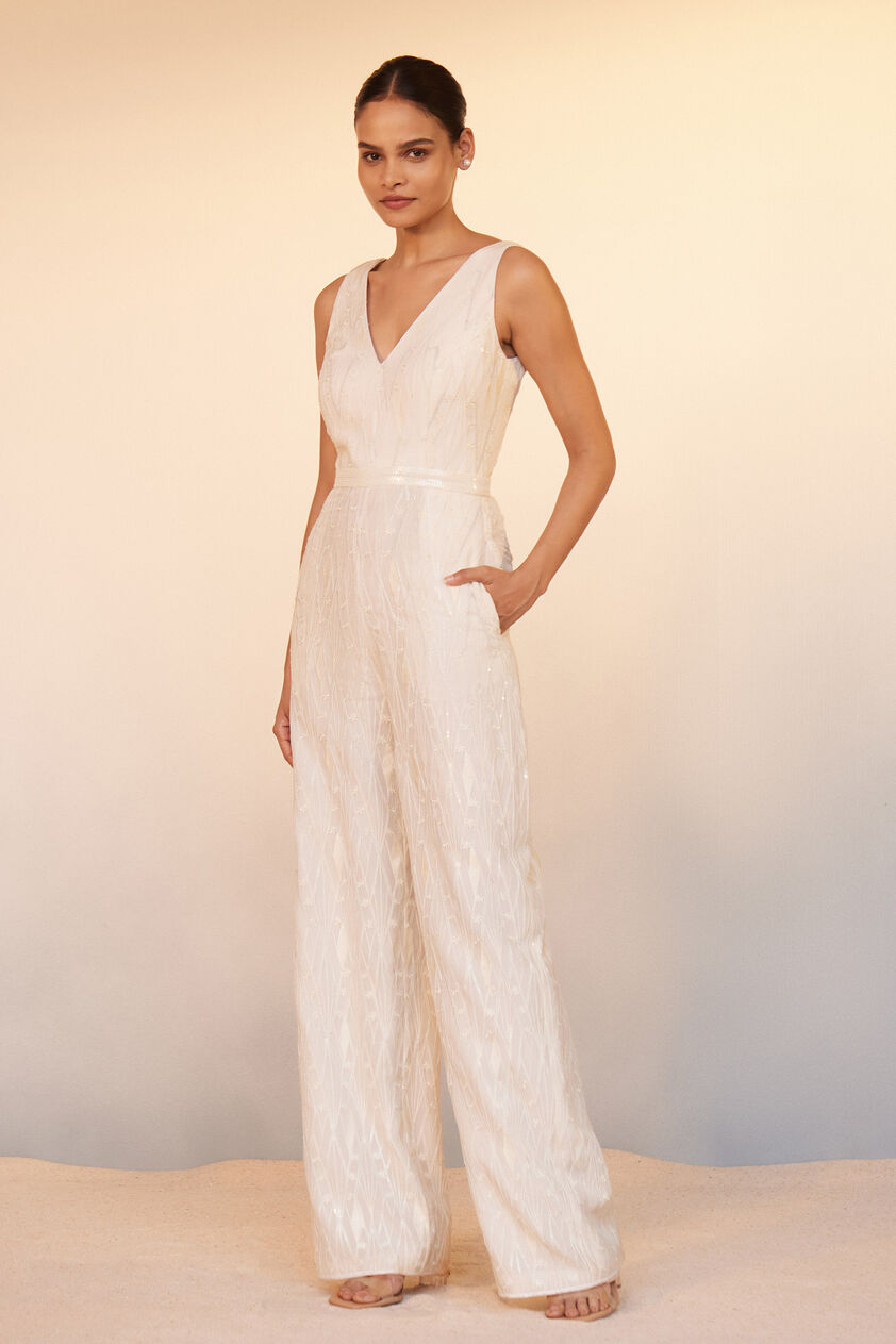 Fayruz Embroidered Jumpsuit - Ivory, Ivory, image 1