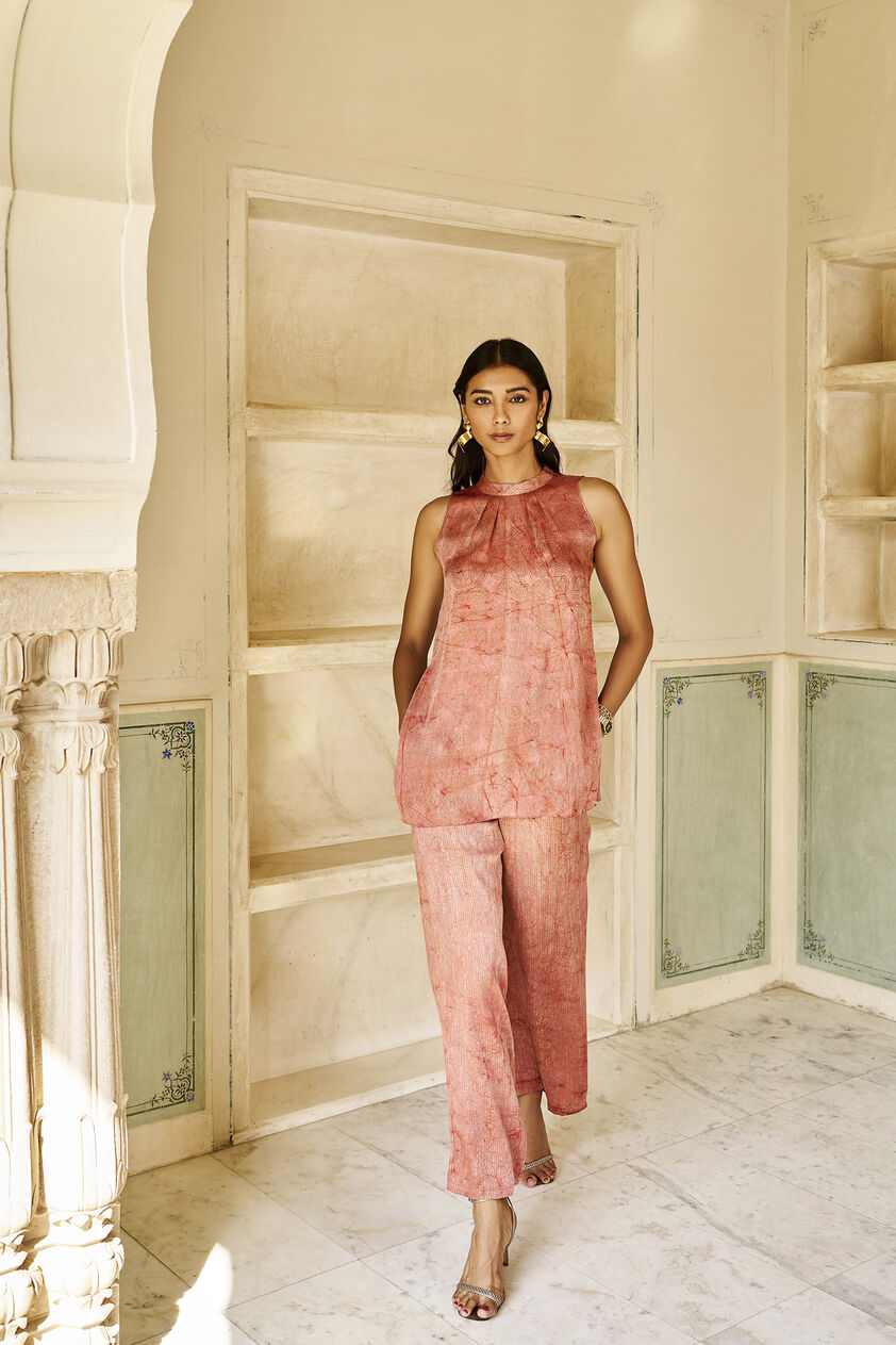 Sienna Hand-block Printed Gold Khadi Coord - Pink, Pink, image 1