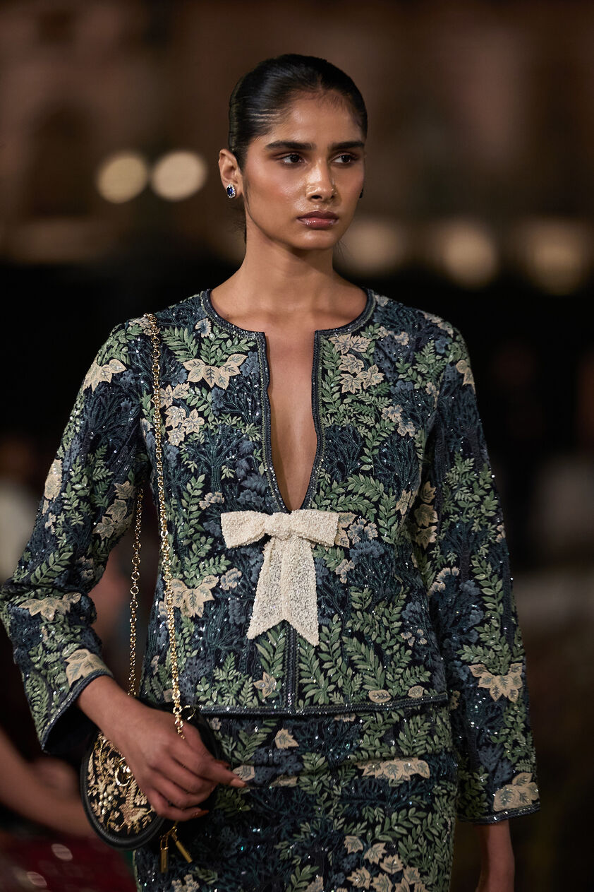 Auralis Embroidered Silk Skirt Set - Blue, Blue, image 3