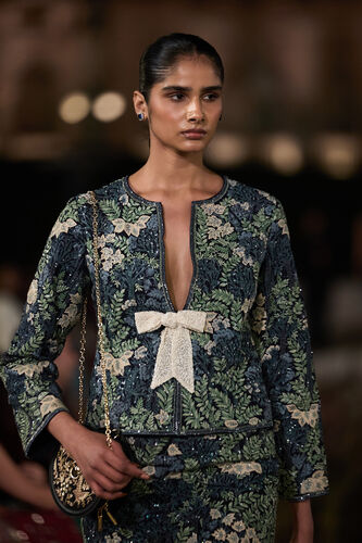 Auralis Embroidered Silk Skirt Set - Blue, Blue, image 3