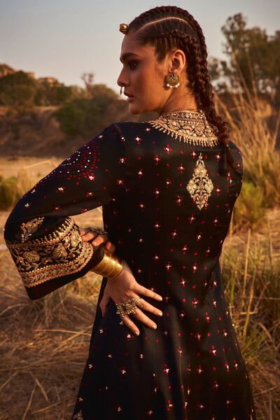 Akula Bandhani Jacket Set - Black