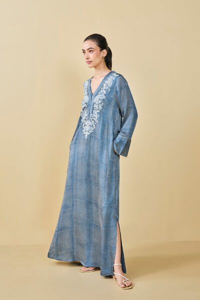 Stream Hand-Block Printed Kaftan - Blue